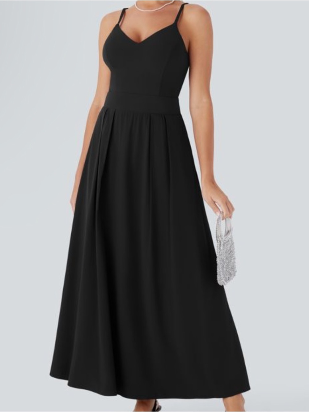 HALARA Black Maxi Dress with Spaghetti Straps